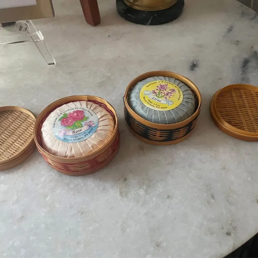 vintage soap in rattan baskets set